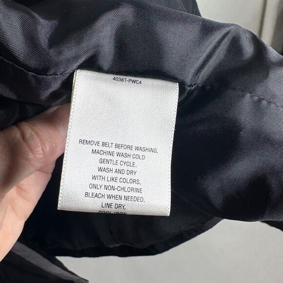 Apostrophe Womens Trench Rain Coat Double Breasted Size Medium Black with Belt - Picture 13 of 16